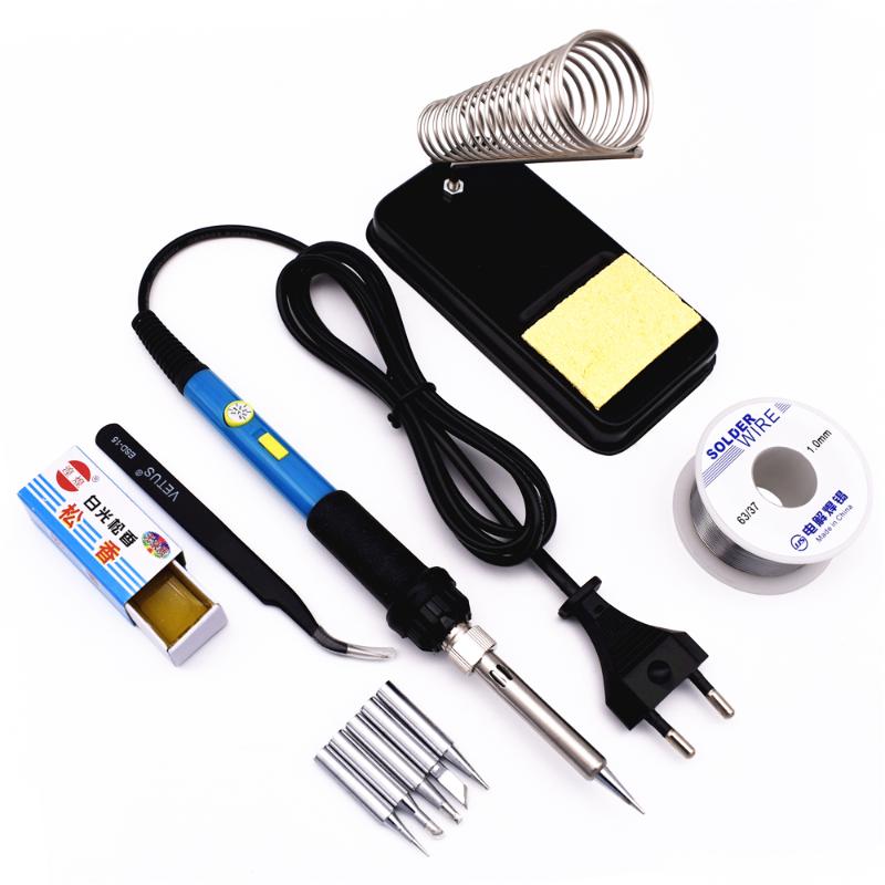 

Electric Soldering Iron Kit 60W 220V Adjustable Temperature with Power Switch 5 Welding Tips Iron Stand Solder Wire Tweezers