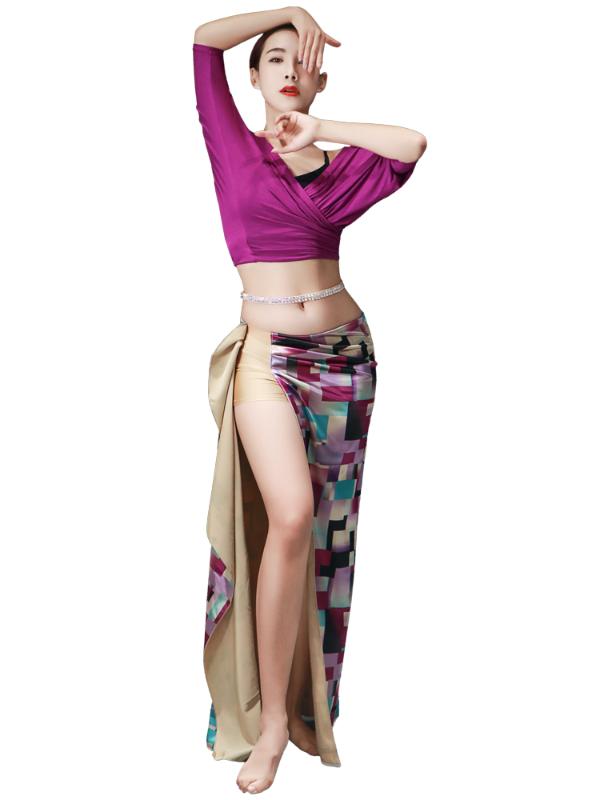 

2020 New Woman Adult Belly Dance 2 Piece Top + Long Skirt Practice Clothes Set Oriental Dance Performance Clothes, Red
