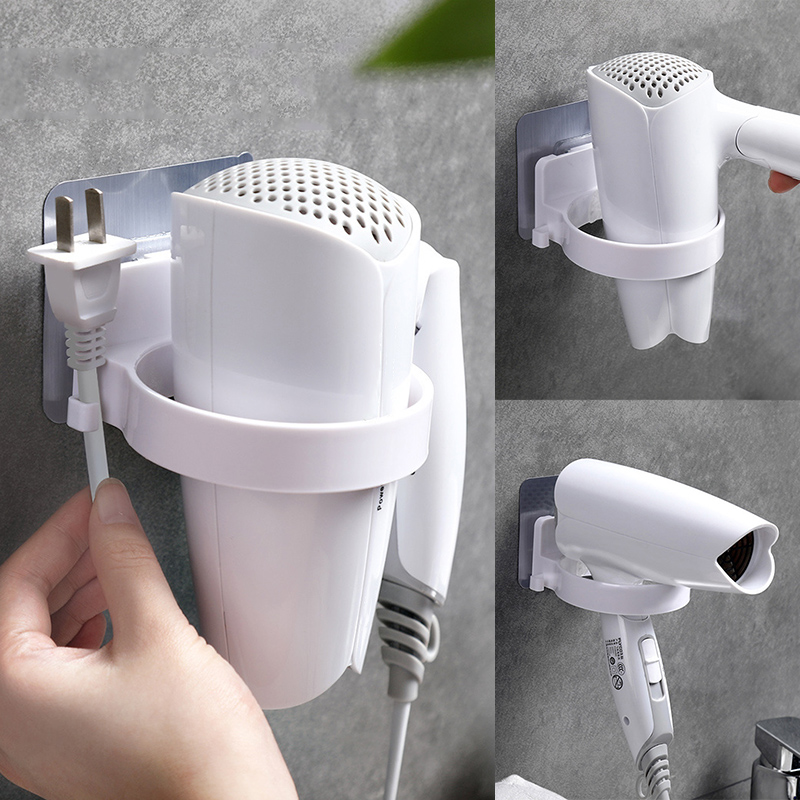 

High Quality Wall-mounted White Storage Rack Popular New Arrival Bathroom Hot Sale Hair Dryer Holder For Hairdryer Dia. 8.9cm