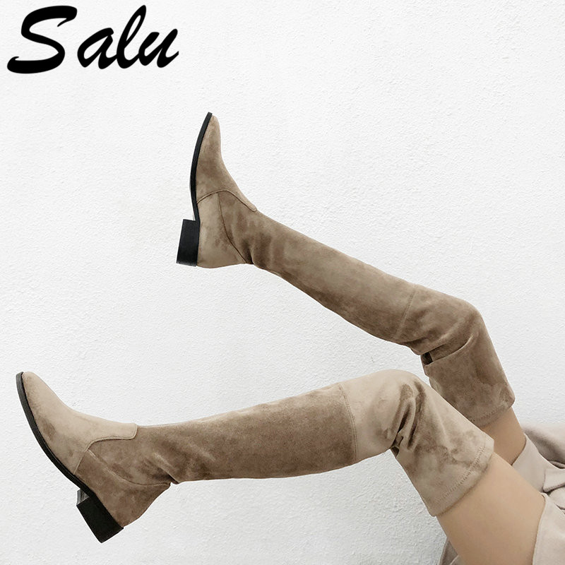 

Salu 2020 Over The Knee High Boots Woman Suede Leather Thick Low Heels Women Boots Autumn Winter Black Gray Party Shoes Woman, Ms5cm