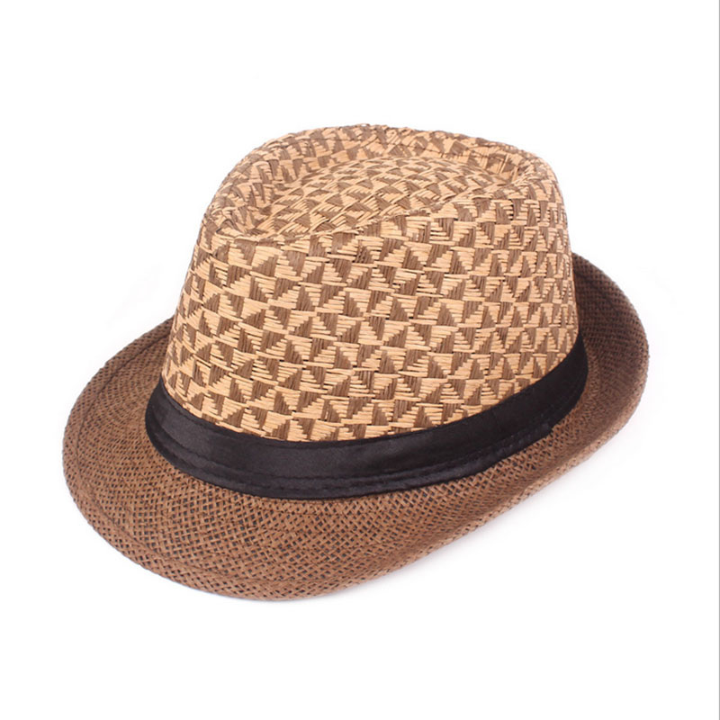 

Trendy Unisex Side Fedora Trilby Cap For Women men Summer Beach Sun Straw Panama Hat Men Fashion lattice Hats, Beige