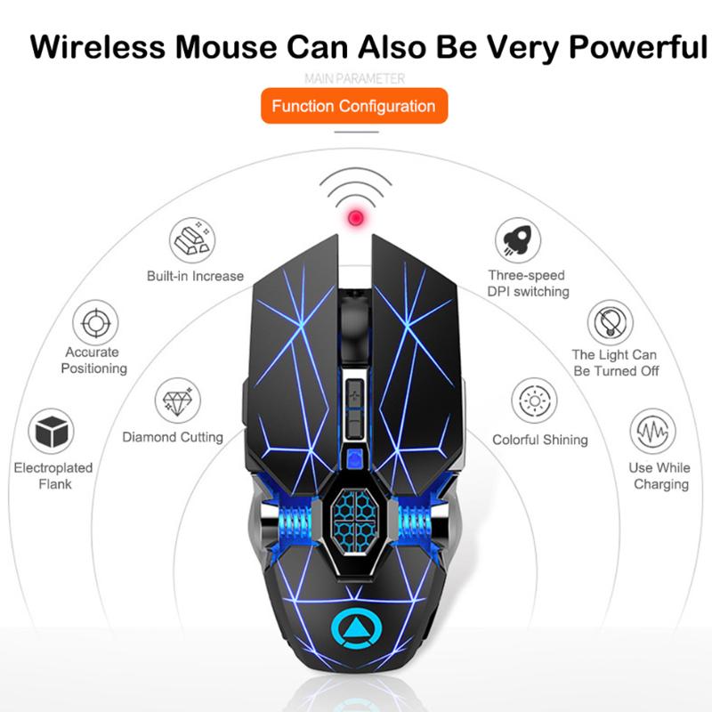 

Gaming Mouse Rechargeable Wireless Silent Mouse LED Backlit 2.4G USB 1600DPI Optical Ergonomic Gamer Desktop For PC Laptop