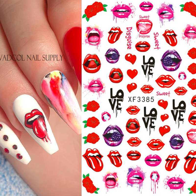 

3D Fashion Nail Art Sticker Sexy Lips Girl Designs Self Adhesive Manicure Decals Nails Art Decoration, B117-3