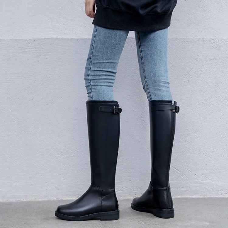 

Women's Winter Shoes Knee High Boots Plus Big Size High Quality Cow Leather Brand Women riding boots Low Heel Women Winter, Black