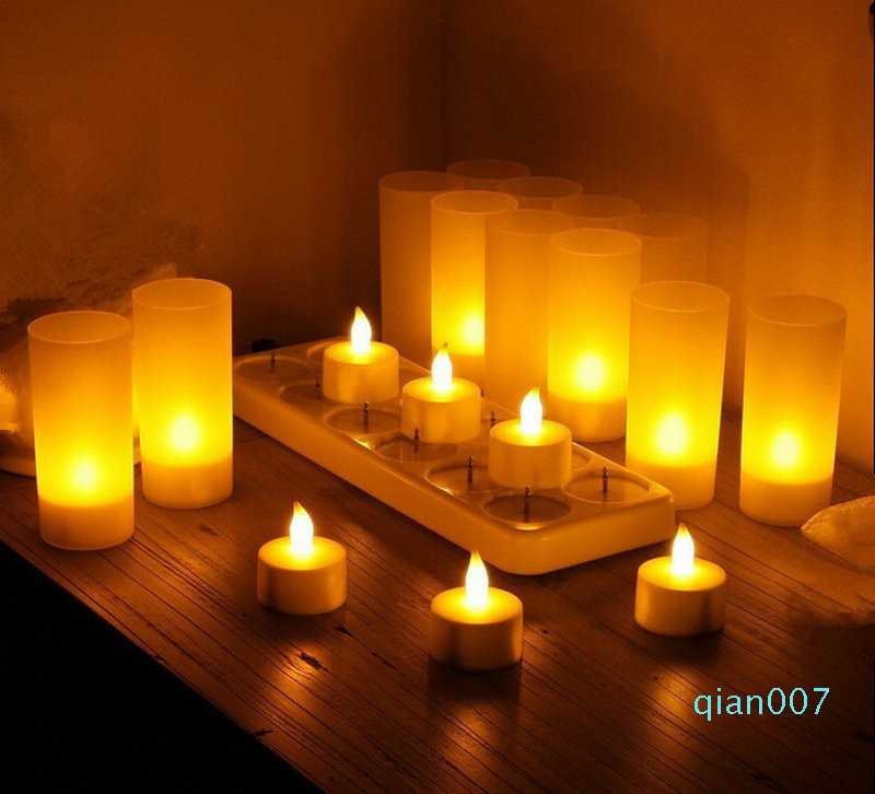 6//12//24pcs Flickering LED Tealights with Timer Candles Flameless Light Party
