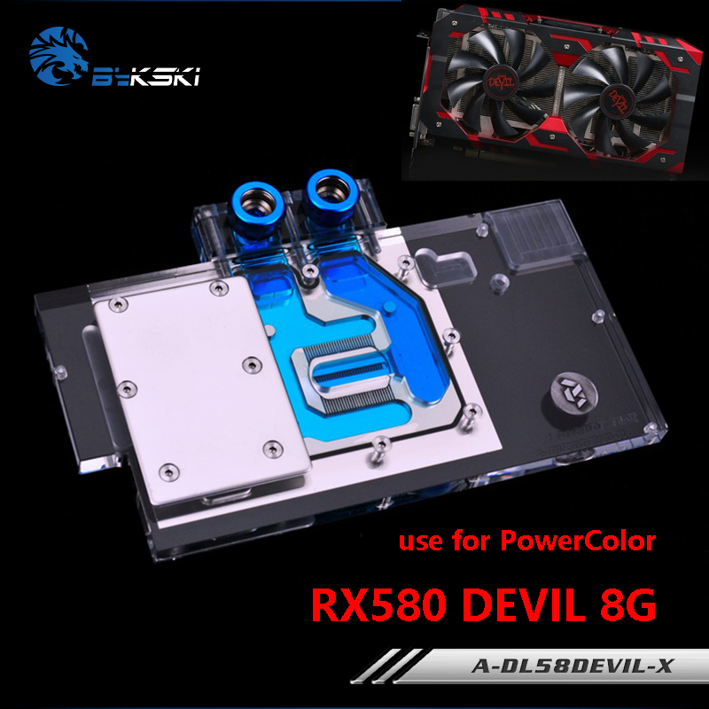

BYKSKI Water Block use for PowerColor RX580 Red DEVIL 8G RX590 / Video Card Full Cover Graphics Card Copper Radiator Block RGB