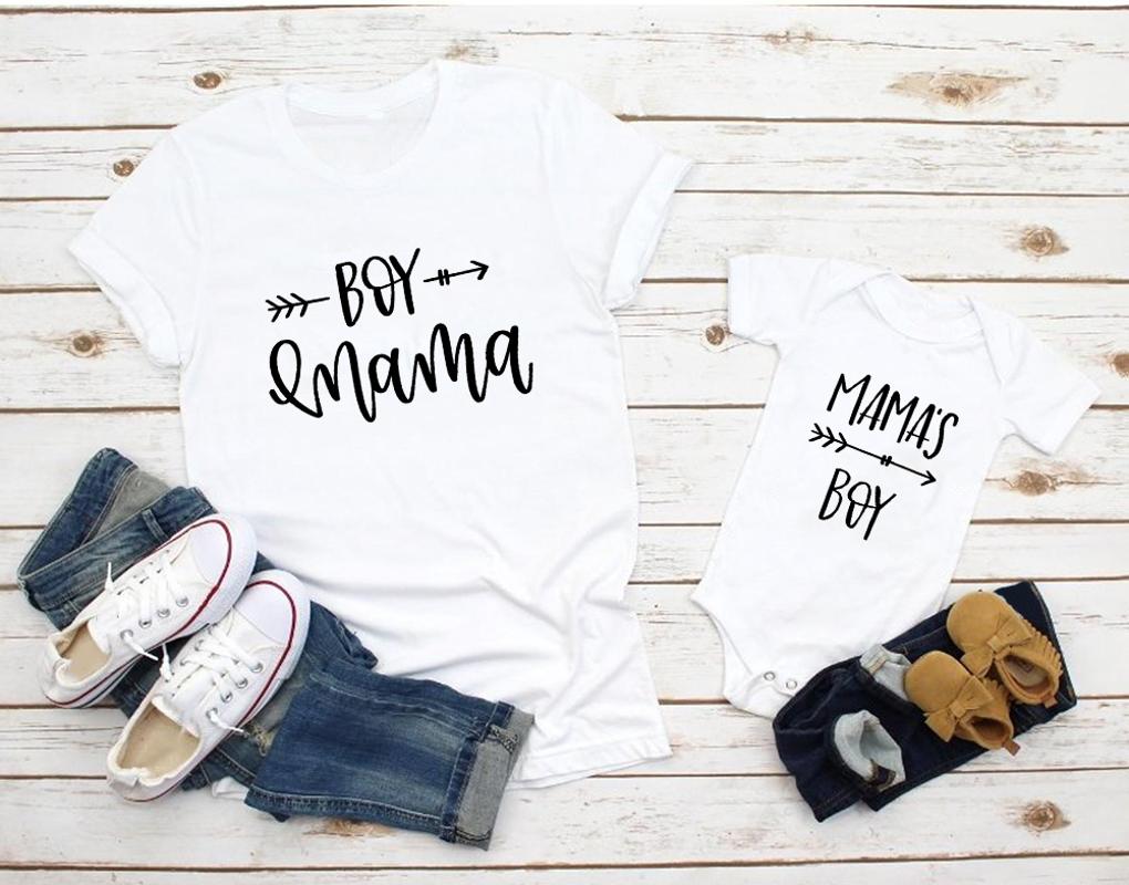 

1pcs Mama Little Boy Baby Bodysuit Rompers Mommy Tshirt Mom and Son Matching Clothes Family Look 2020 Summer Bestfriend Shirts, As pic