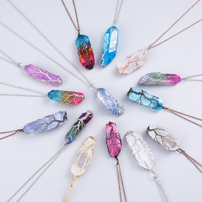 

Reiki 7 Chakra Tree of Life Necklace&Pendant for Women Natural Quartz Crystal Healing Stones Pendants Long Necklaces Men Jewelry