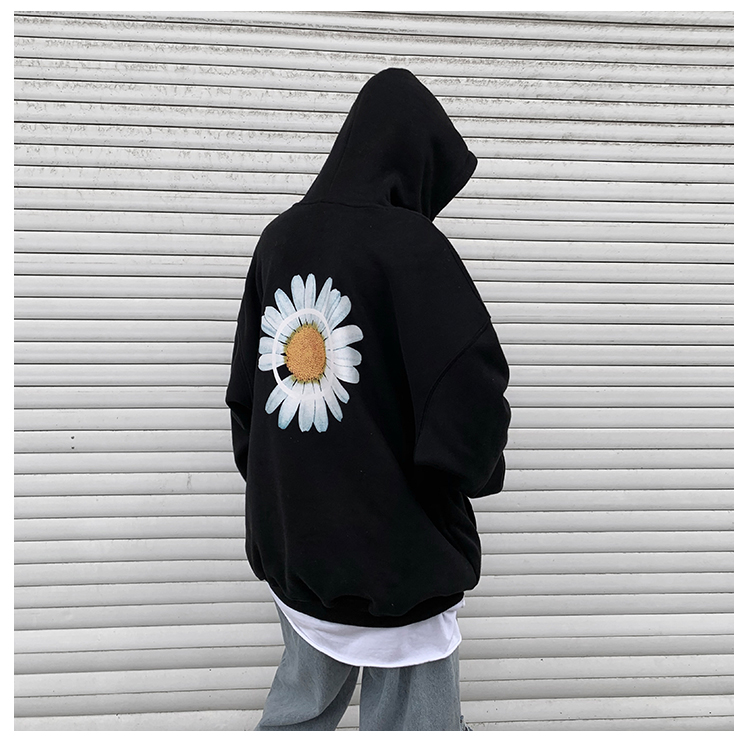 

Mens Harajuku Hoodies Fleece Thick Sweatshirts Male Autumn Korean Oversized Hoodies Streetwear Print Flower Spring Casual Hooded, White
