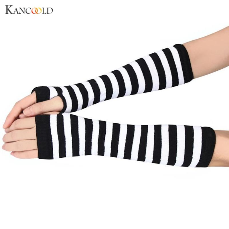 

Newly Design Fashion Gloves For Women Sunscreen Wrist Arm Hand Warmer Striped Knitted Long Fingerless Wrist Gloves Mitten No7 P