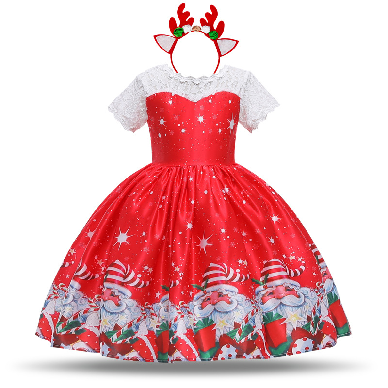 

Cosplay Fashion Girls Santa Claus Print Dress Snowflake Cotton Dress Children's Performance Costume Christmas Costume, Red