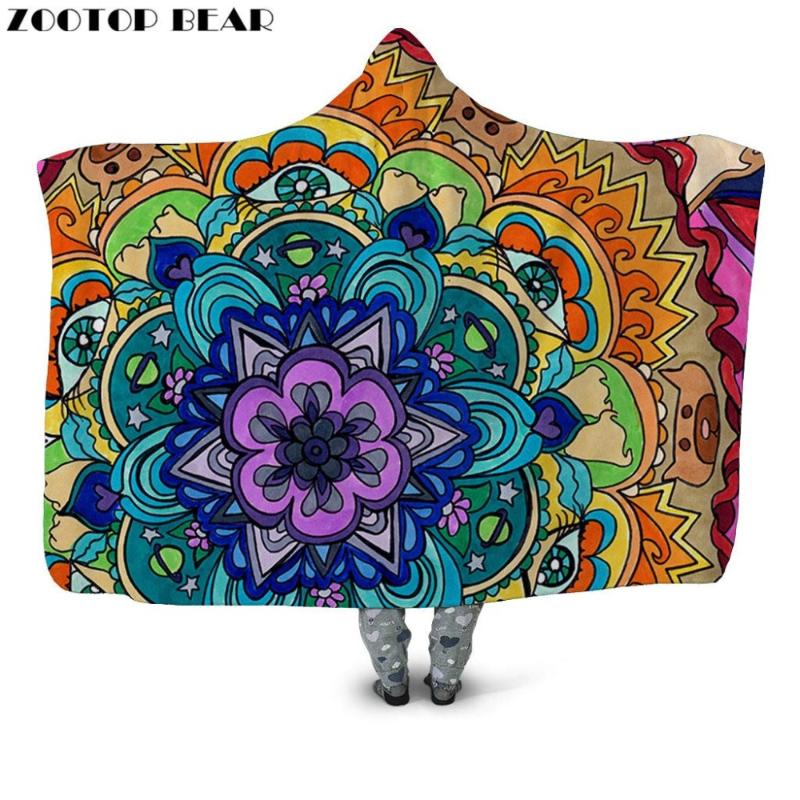 

Retro Design Hooded Blanket Woman Popular Fashion Colorful 3D printed Wearable Soft Throw Blankets Bedding Portable Travel Adult