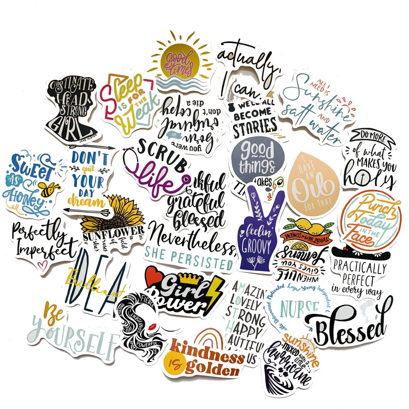 5 Sets = 250PCS Color English Alphabet Stickers Water Cup Helmet Notebook Waterproof Stickers-image-575505123