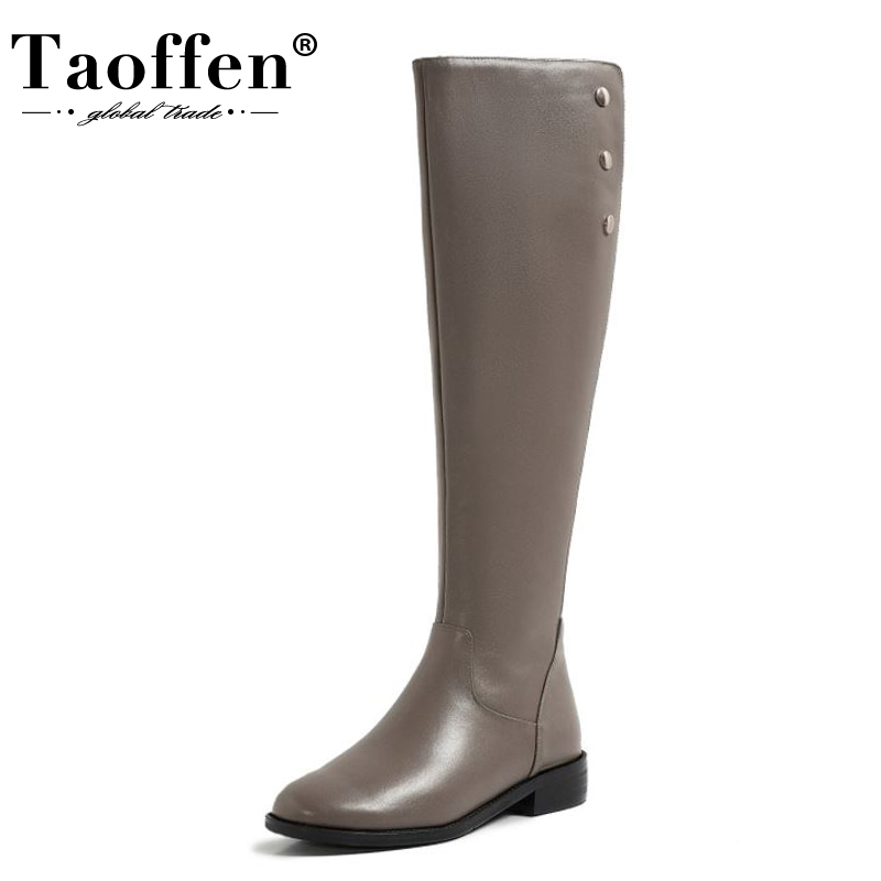 

Taoffen Women Over Knee Boots Real Leather Flat Heel Women Winter Long Boots Fashion Party Shoes Footwear Size 34-40, Black