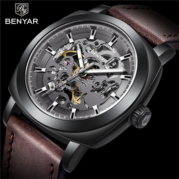 

Benyar Automatic Mechanical Men Watch Skeleton Male Clock Top Brand Luxury Sport Military Hollow Fashion New Man Wristwatch 5121 0924, By512102 with box