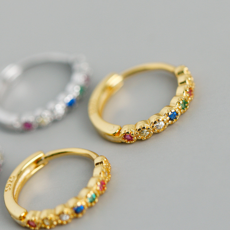 

AprilGrass Brand Designer 100% 925 Sterling Silver Small Multicolor Zircons Hoop Earrings for Women Fashion Designer Women Simple Earrings