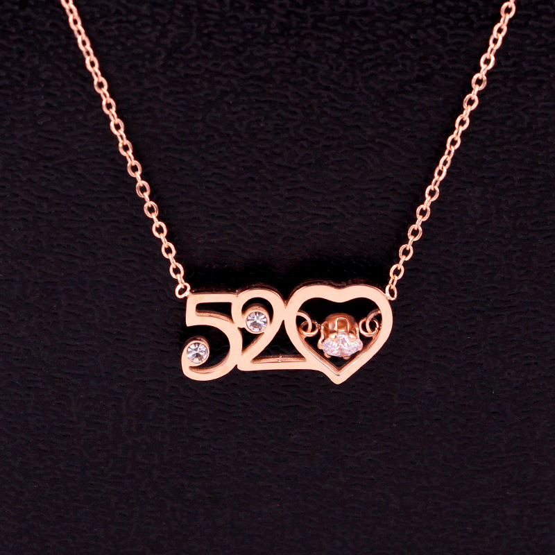 

Stainless Steel 520 Heart Moving Crystal Zircon I Love you Pendant Necklaces Women Party Wedding Gift factory price