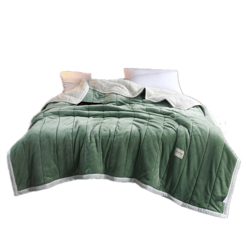 

Thick Quilted Cotton Blanket Warm Fleece Cashmere Winter Super Warm Sofa Green Flannel Blanket Throw Bedspread Double Layer Twin