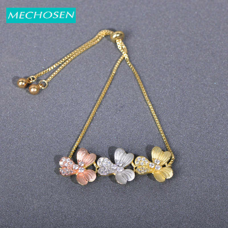 

MECHOSEN Romantic Exquisite Bracelets Flower Shape CZ Zircon Copper Accessories For Women Girls Party Concert Tricolor Bracelets