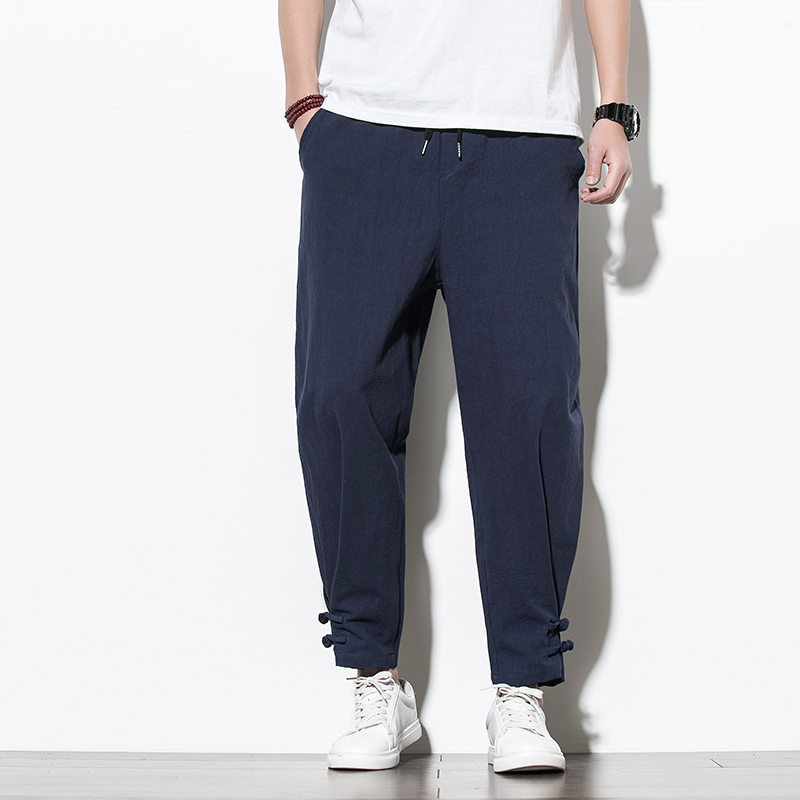 

Chinese Style Cotton Men's Pants Jogger Men Linen Pants Comfortable Male Trousers Pants Casual Full Streetwear, Gray