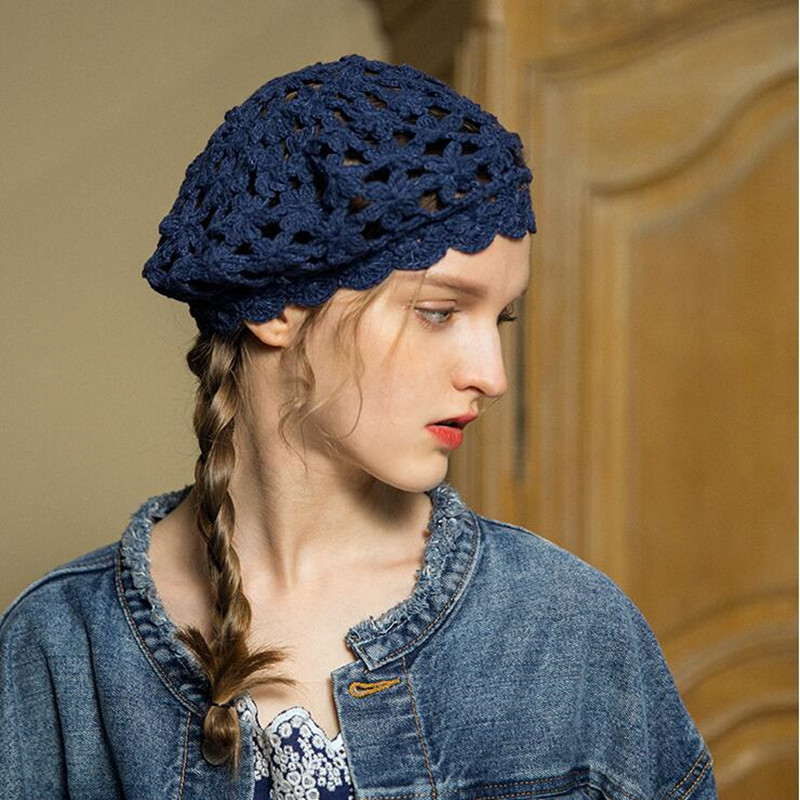 

Hand-woven Beret Hat Women Spring Autumn Korean Leisure Party Flower Hollow Caps Sweet Lovely British Knitted Fashion Hats H6782, Styleb