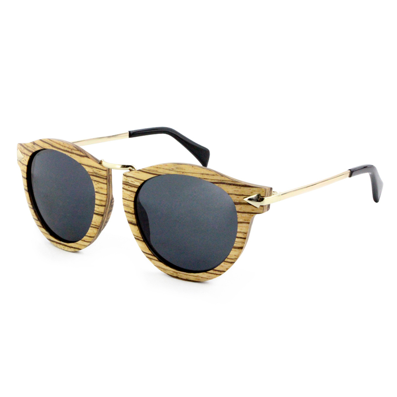 

Dropshipping Retro 2020 Wholesale Polarized Custom Women Arrow Cateye round Lens Metal Steel Temple Zebra Wooden Sunglasses