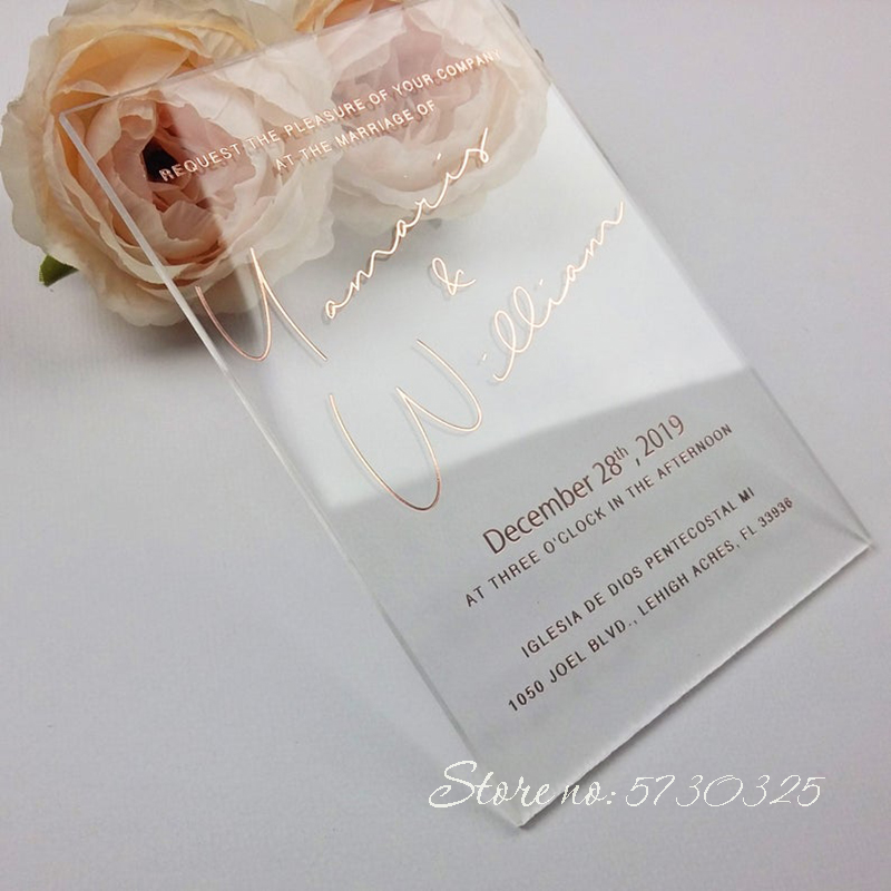 

Greeting Cards Rose Gold Foiling Printing Acrylic Invitation Wedding Party Invited Transperant Customized Invitations Card Supply