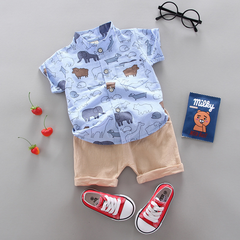 

Summer Baby boy's suit new Baby Clothing Set for Boys Cute Casual Clothes Set dinosaur Top Shorts infant Suits Kids Clothes, Light blue4