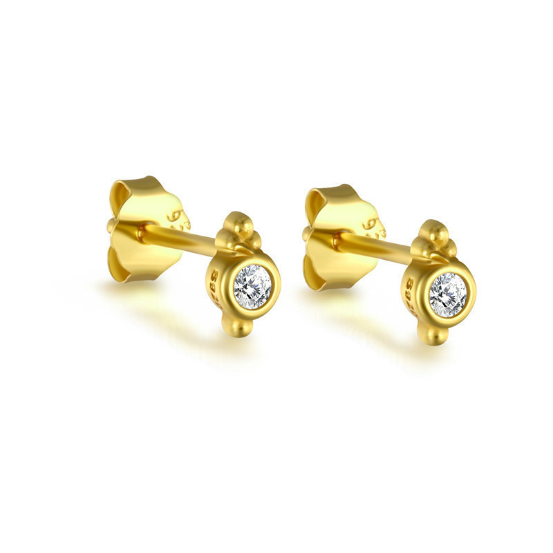 

AprilGrass Brand Designer 100% 925 Sterling Silver Three Beads & Small Zircon Stud Earrings for Women Fashion Designer Women Simple Earrings