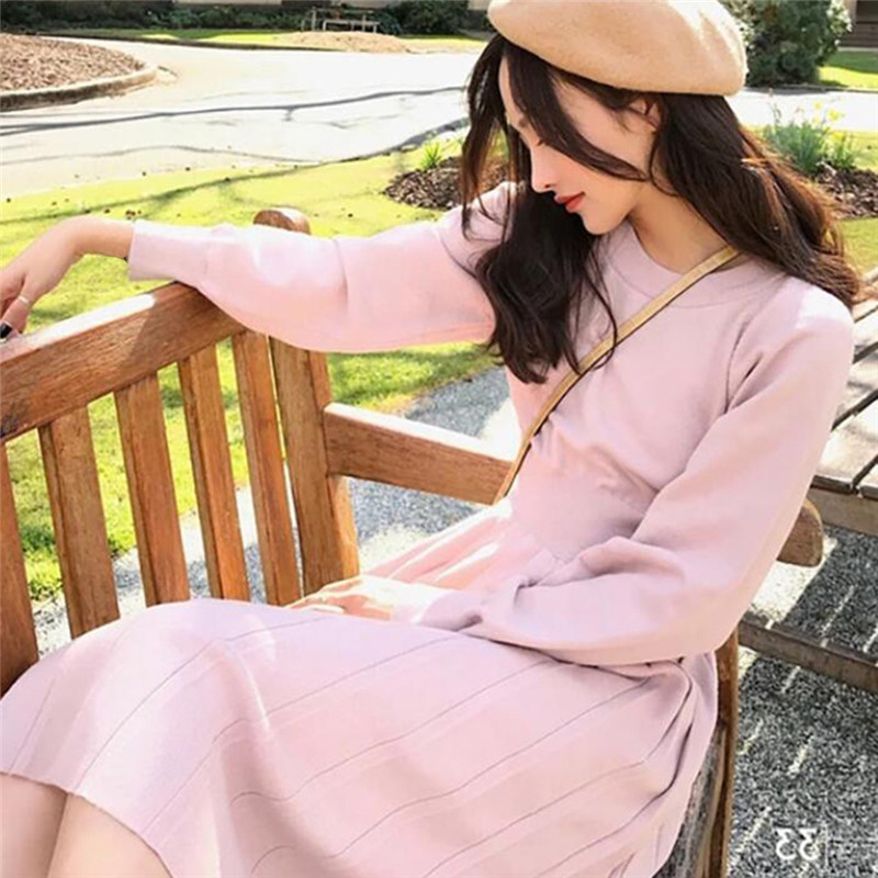 

Korrean Sweater Dress Fashion Women Knitted Dresses Elegant Women High Waist Pleated Sweaters Dress Winter Dresses Vintage, Black