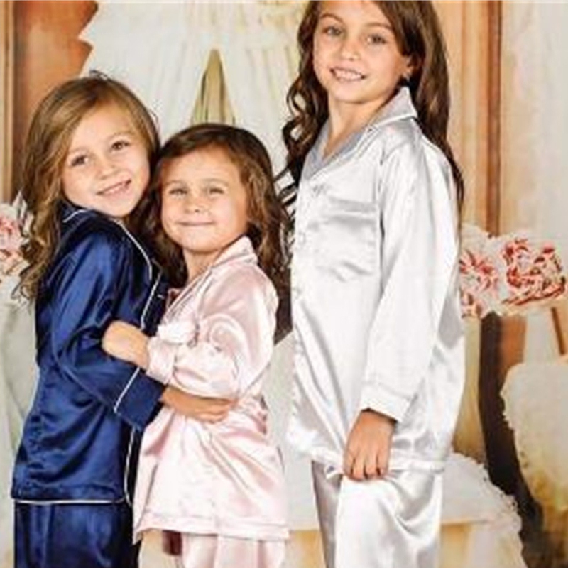 

Kids Cotton Silk Pajamas Set New Children Home Wear Children's Clothing Two-piece Fashion Solid Color Pajamas Set