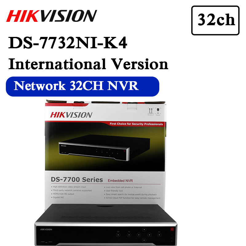 

Free shipping hikvision DS-7732NI-K4 english version 32CH NVR with 4SATA ,4K NVR up to 8MP