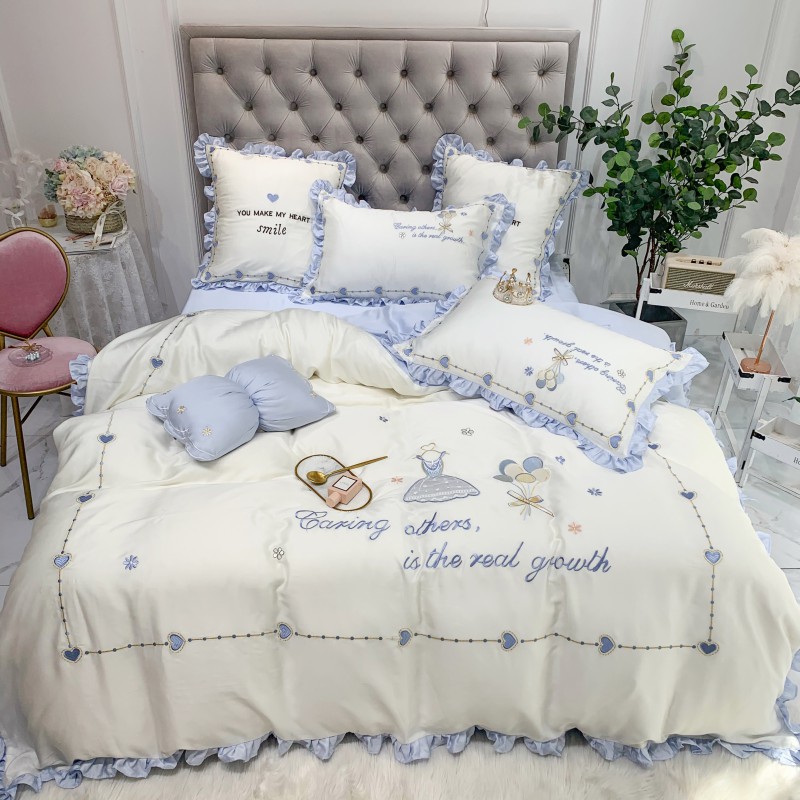 

Luxury 600TC Tencel Queen King Bedding Set 4/7pcs Bed cover Bedsheet Duvet Cover princess embroidery Bed set