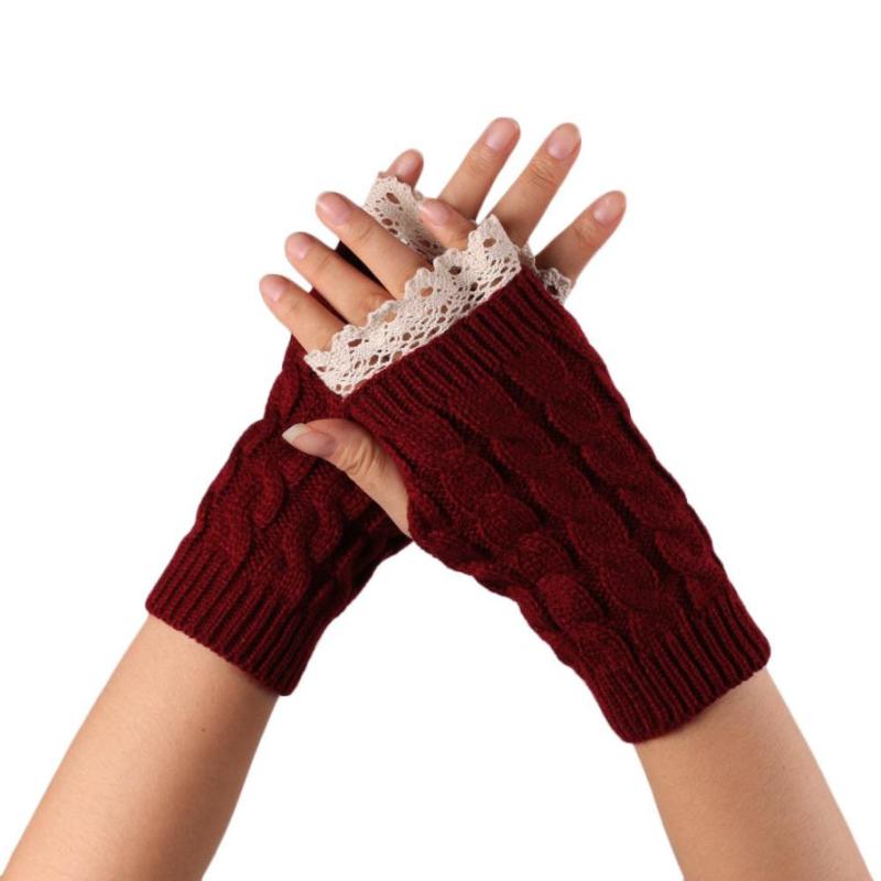 

2020 Sexy Fingerless Winter Womens Gloves Lace Hollow Acrylic Fibers Knitted Outdoor Handschoenen Dames #OR