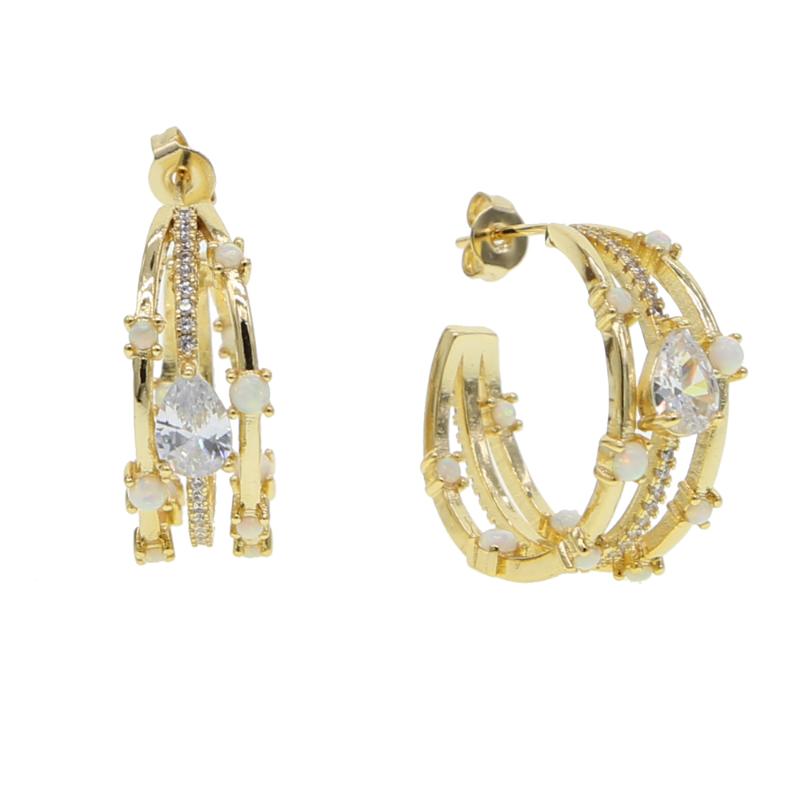 

Gold filled fashion jewelry 3 lineswater drop white cz with fire opal earring Christmas gift women charm engagement earring