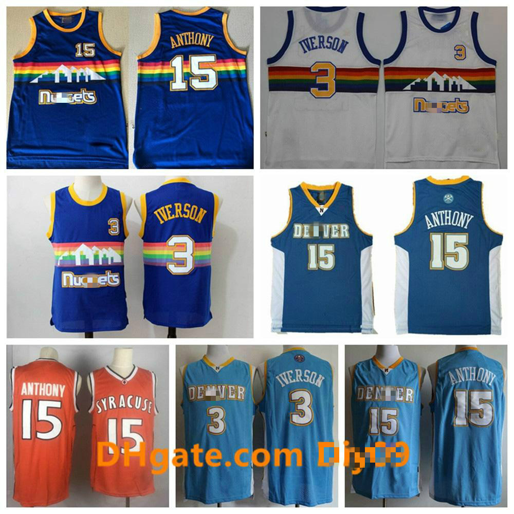

Vintage 15 Carmelo Anthony Retro Blue Throwback Denver Nuggets Jersey College Carmelo Anthony 3 Allen Iverson Basketball Jerseys, Black;red