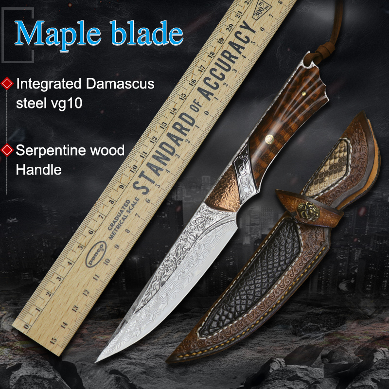 

Damascus steel VG10 steel tool camping hunting straight knife tactical self-defense tool knife handmade fixed tool outdoor knife