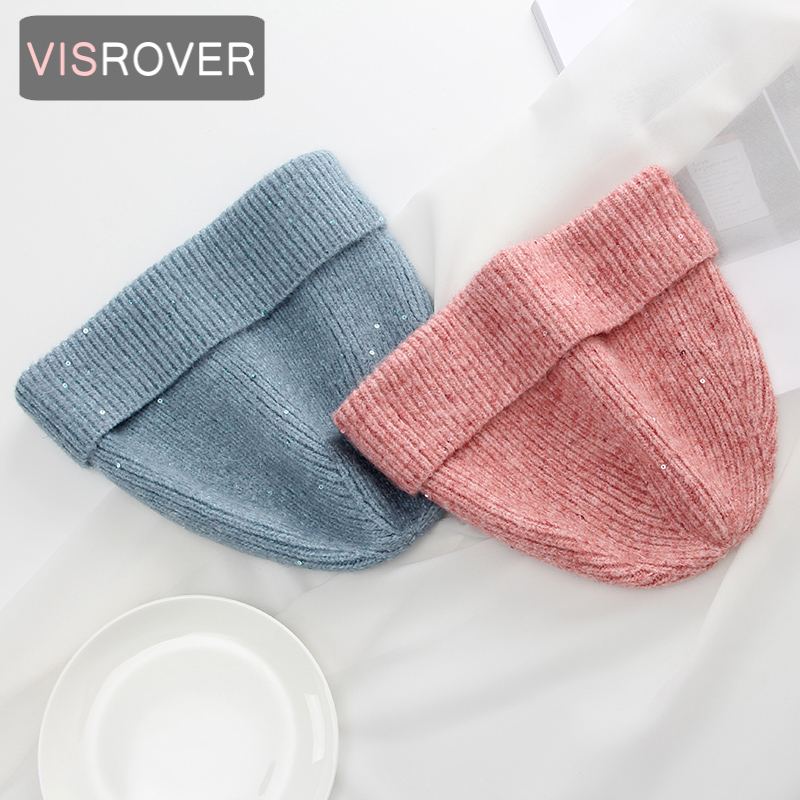 

VISROVER 14 colorsways cashmere Beanie with sequin Winter Hats For Women Knit Cap Skullies Beanies Warm Caps Female hat gift