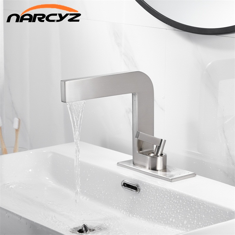 

Basin Faucets Square Faucet with Chassis Bathroom Faucet Vanity Tap Spout Deck Mounted Nickel/Black Washbasin XT-434
