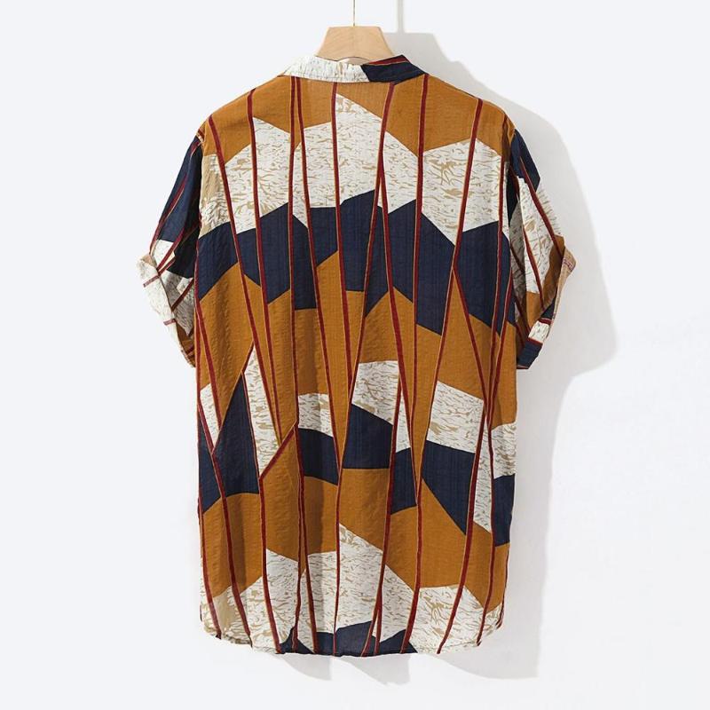 

2020 New Fashion Stylish Mens Multi Color Lump Chest Pocket Short Sleeve Round Hem Loose Shirts Blouse May, Beige