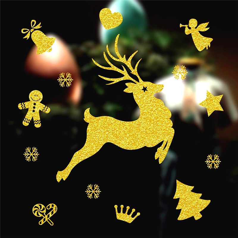 

Natal Decorative Decal Window Stickers 70*50cm Removable DIY Glass Wall Merry Christmas Tree Golden Letters Stickers For Shop