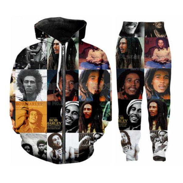 

Release New Men/Womens Bob Marley Funny 3D Print Fashion Tracksuits Pants + Zipper Hoodie Casual Sportswear L05, Silver