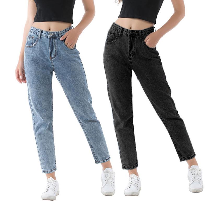 

European and American large size loose jeans women street snowflake denim cross pants, Black