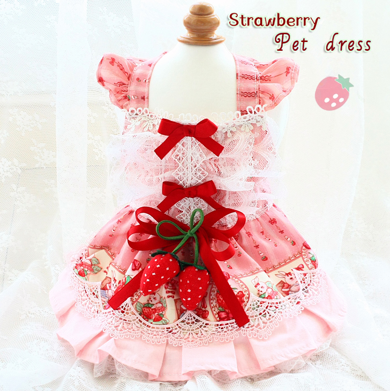 

Free shipping handmade dog clothes Adorable Princess dog dress Lolita strawberry rabbit lace jumper skirt sleeveless dress pet, Pink