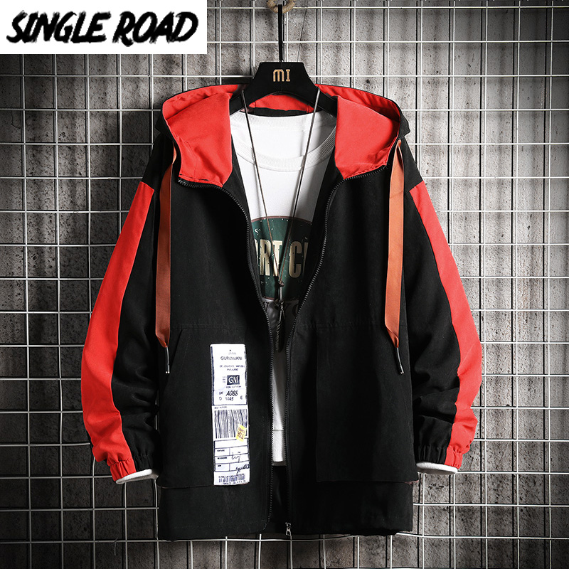 

SingleRoad Mens Hooded Cargo Jacket Men 2020 Side Striped Windbreaker Coat Korean Style Hip Hop Streetwear Black Jackets For Men, Black jacket men