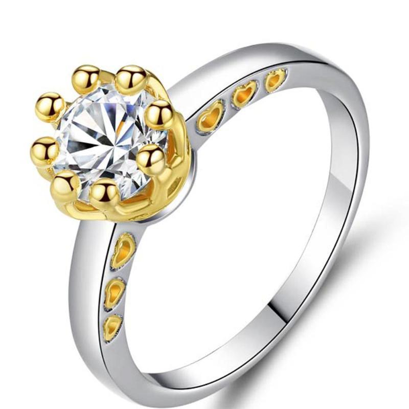 

Classic Color Separation Crown Engagement Ring Female Creative Gold Color Inlaid Transparent Zircon Wedding Jewelry