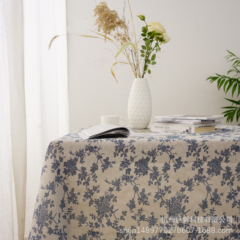 

INS-Style Retro Blue Rose Floral Tablecloth Picnic Cloth Pose Background Cloth Korean Style Hanging Cover, Red small floral small cloth