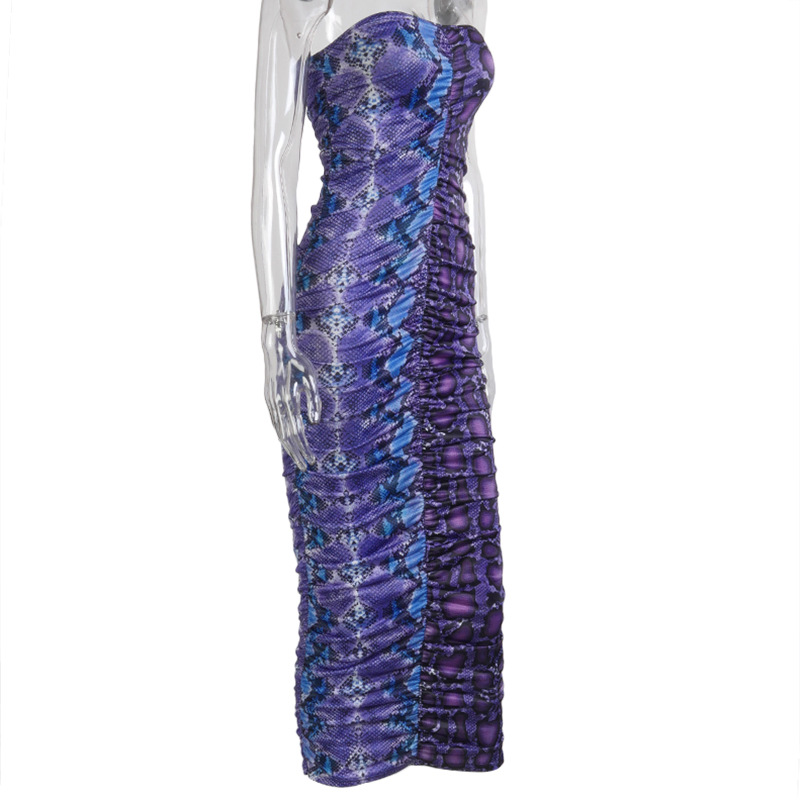 

Echoine Snake Skin print Sexy Dress Women Patchwork Ruched Pleated stacked Backless Long Maxi Dresses Skinny Party Club Dress, Women dress