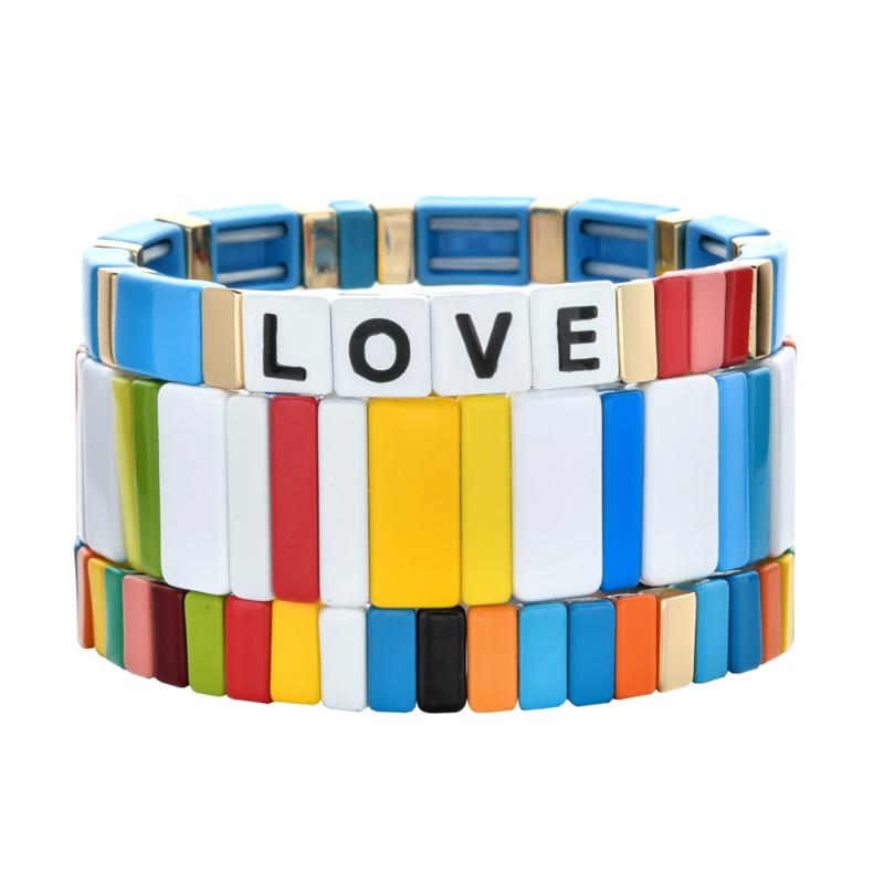 

Friendship Bracelet Handmade Enamel Rainbow Tile Bracelet Femme Bead Stackable Tile for Women Jewelry