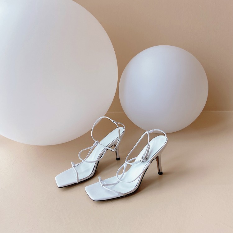 

2020 New Summer Sandals High Heels Shoes Fall Best Street Look Females Square Head Open Toe Clip-On Strappy Sandals Women, White